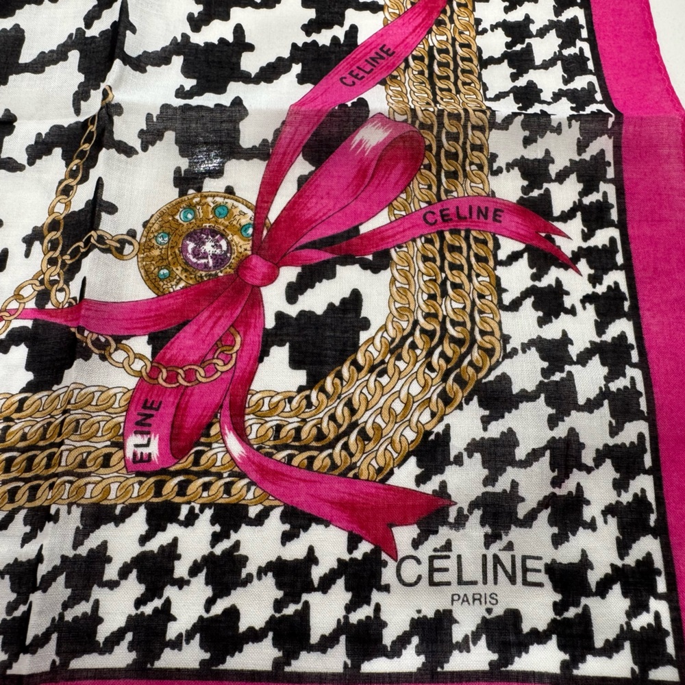 Celine Pink and Gold Houndstooth Scarf 19x19